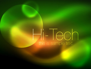 Blurred neon glowing circle, hi-tech modern bubble template, techno glowing glass round shapes or spheres. Geometric abstract background