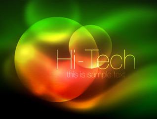 Blurred neon glowing circle, hi-tech modern bubble template, techno glowing glass round shapes or spheres. Geometric abstract background