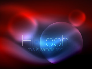 Blurred neon glowing circle, hi-tech modern bubble template, techno glowing glass round shapes or spheres. Geometric abstract background
