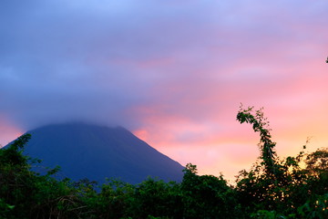 Arenal vulcano in romantic sunset light