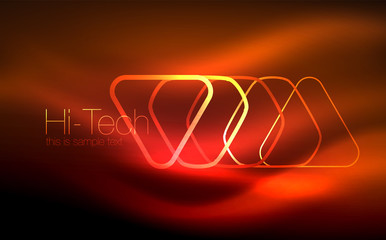 Glowing vector triangle geometric shapes in dark space