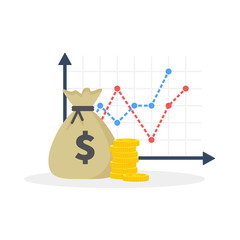 Income increase strategy, Financial high return on investment, fund raising, revenue growth, interest rate, loan installment, credit money, budget balance. Flat design, vector illustration on
