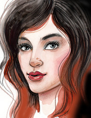 Beautiful woman watercolor portrait