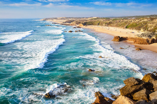 Amazing cliff rocks on the west coast of Portugal in Alentejo region