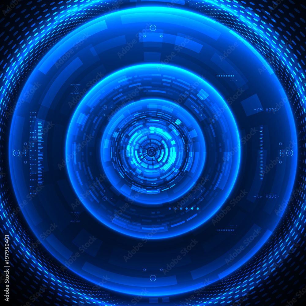 Poster futuristic vector hud interface screen design. abstract template on blue backdrop.