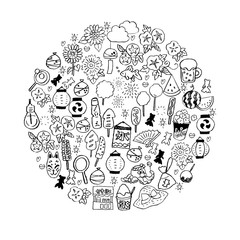 夏まつり　アイコン　手描き　セット
