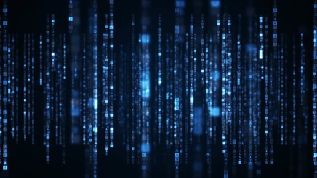 Columns of blue HEX digital symbols. Futuristic big data information technology concept. Computer generated seamless loop animation 4k (4096x2304)
