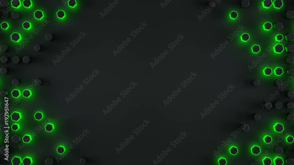 Poster frame of glowing green haxagons. seamless loop animation 3d render 4k uhd 3840x2160