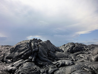 Rugged black lava rock formation Hawaii volcano national park