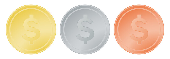 vector set of gold silver and bronze dollar