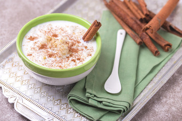 Brazilian winter festival dessert Canjica. White corn porridge