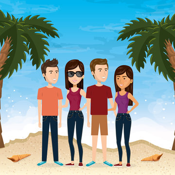 friends in the beach summer vacations vector illustration design