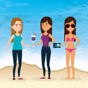 friends in the beach summer vacations vector illustration design