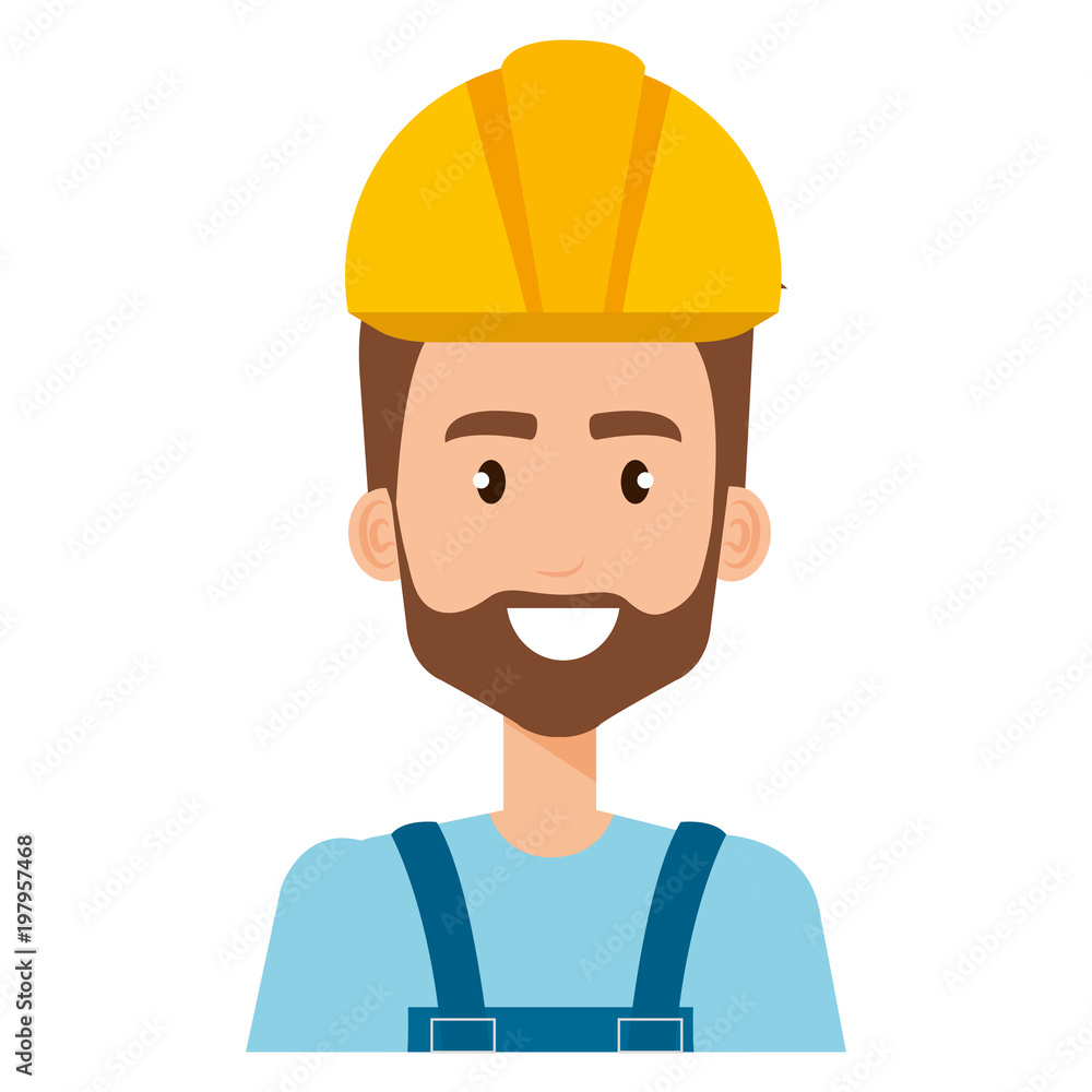 Poster builder constructor with overall avatar character vector illustration design