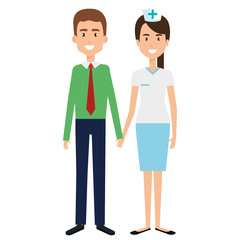 woman nurse with businessman avatar character vector illustration design