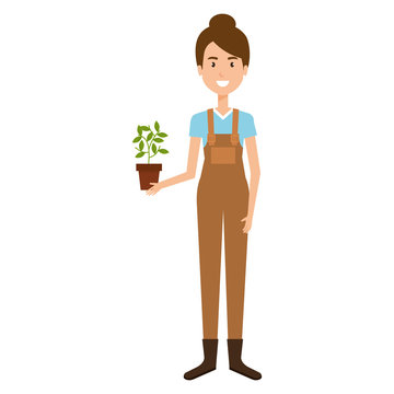 woman gardener with houseplant avatar character vector illustration design