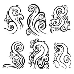 Ocean waves set isolated on white background, vector illustration