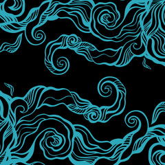 Fototapeta premium Hand drawn Blue water wave, abstract Sea background