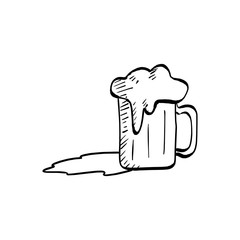 beer mug with shadow vector illustration sketch hand drawn with black lines isolated on white background