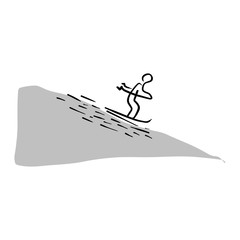 man skiing sliding from the mountain vector illustration sketch hand drawn with black lines isolated on white background