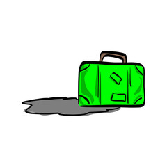 green travel bag with shadow vector illustration sketch hand drawn with black lines isolated on white background