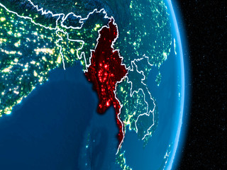 Myanmar in red at night
