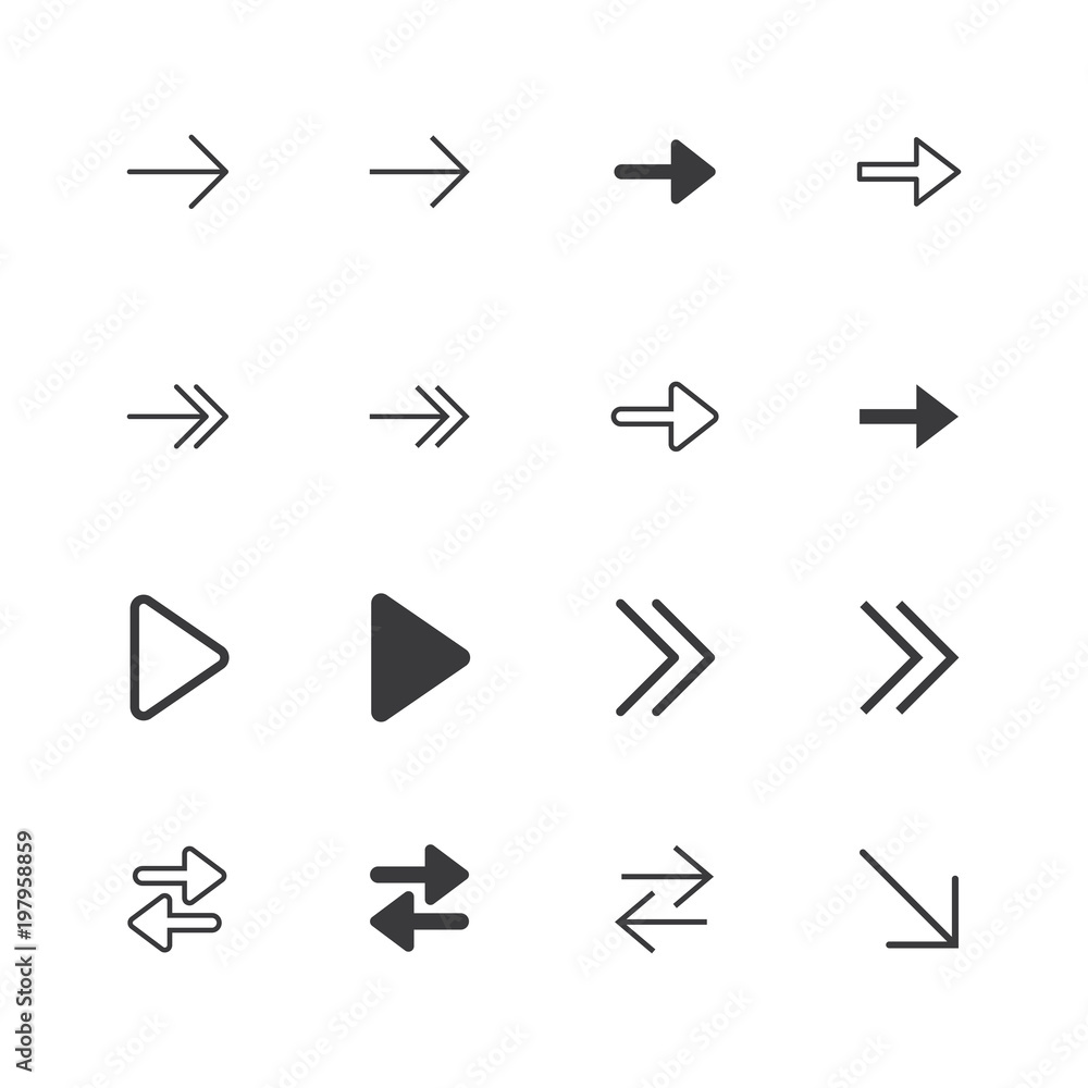 Poster arrow icons. isolated perfect pixel icon set with flat style in white background for ui, app, web si