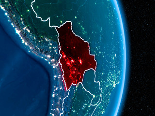 Bolivia in red at night
