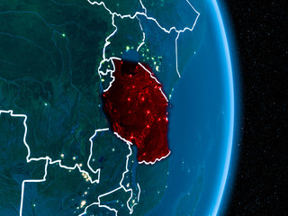 Tanzania in red at night