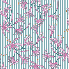 Floral seamless pattern with lily flowers. Vector motifs for fabric print and embroidery.