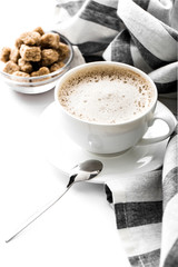 Morning coffee on a white table