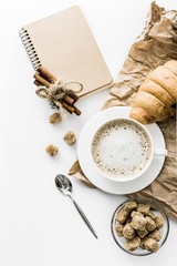 Morning coffee on a white table