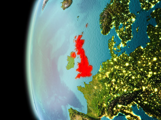 Evening view of United Kingdom on Earth