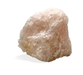 Specimen of a rose quartz  on a white background