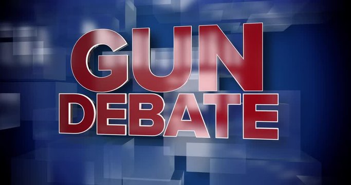 A red and blue dynamic 3D Gun Debate title page background animation.	 	