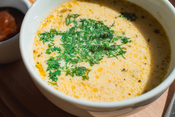 A delicious chicken cream soup from chef