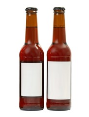 Beer bottles on a white