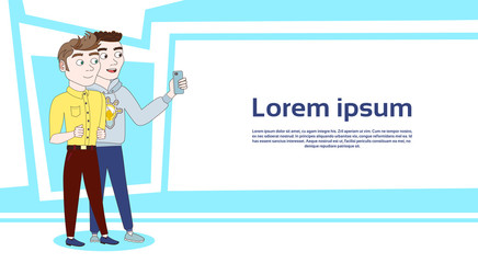 Fototapeta premium Two Young Men Taking Selfie Photo Over Background With Copy Space Vector Illustration