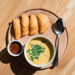 A delicious chicken cream soup from chef