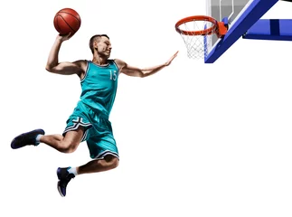 Fotobehang basketball player making slam dunk isolated © 27mistral