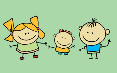 Cute children waving hand, boy and girl