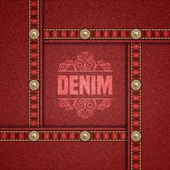 Denim background with decorative seams and rivets. Vector Illustration