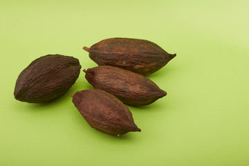 cocoa pod on green background