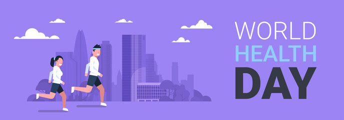 World Health Day Poster With Couple Jogging