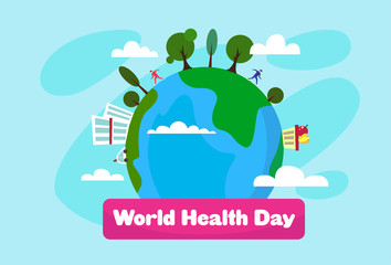 World Health Day With Earth On Background Medicine Holiday Poster Flat Vector Illustration