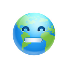 Cartoon Earth Face Sad Emotion Icon Funny Planet Depressed Expression Isolated Flat Vector Illustration