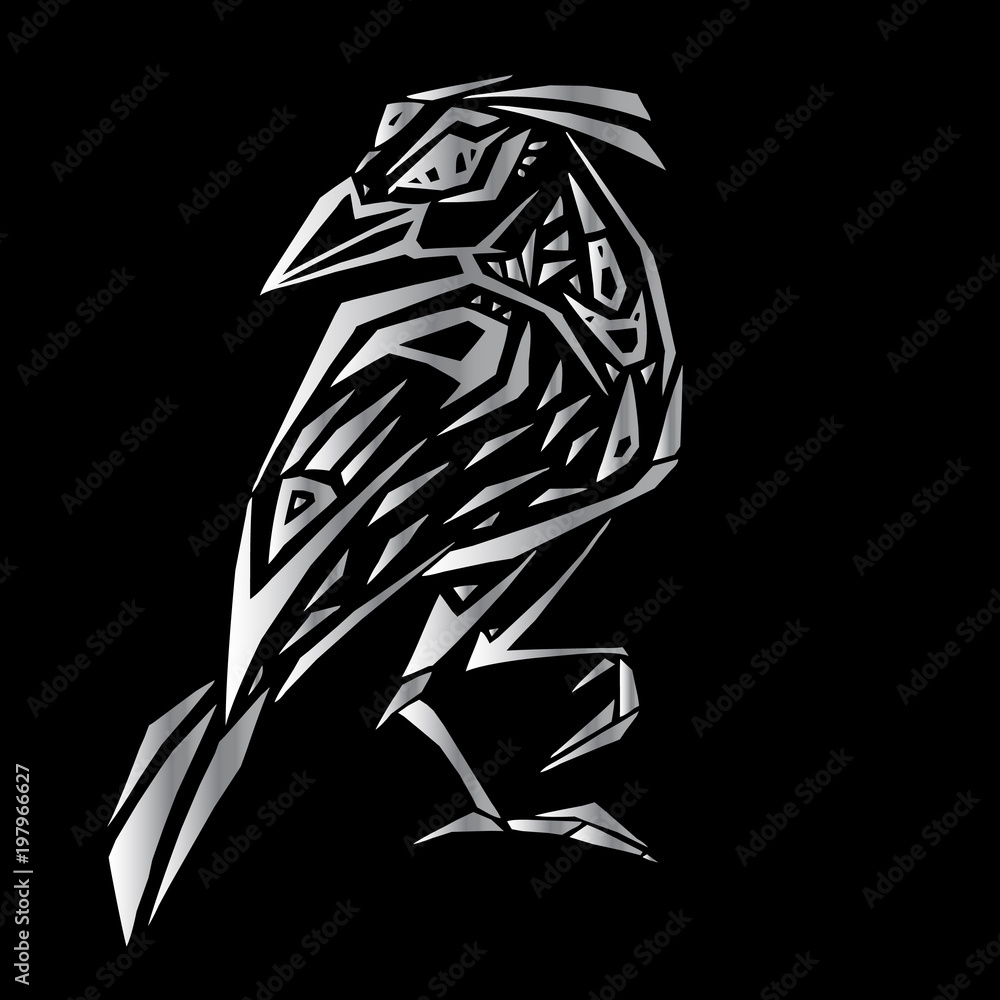 Poster crow in ethnic style. hand drawn vector illustration