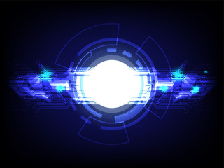 blue digital pattern vector background with white circle center copy space - technology background concept