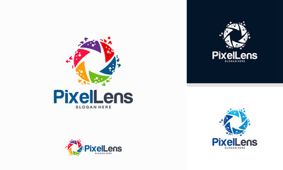 Obraz na płótnie Canvas Pixel Lens logo designs concept vector, Lens Technology logo template