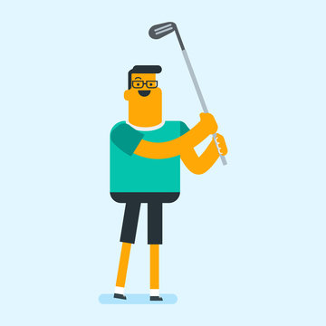 Young caucasian white golfer hitting the ball with a niblick